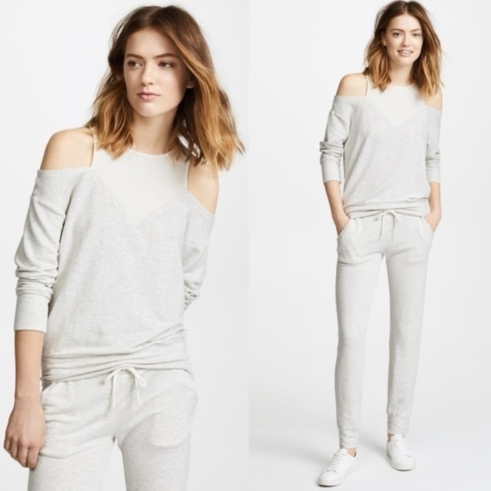 Monrow Off Shoulder Double Layer Sweatshirt